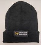 Beanie Mütze, schwarz mit goldenem Logo, Loop-Label